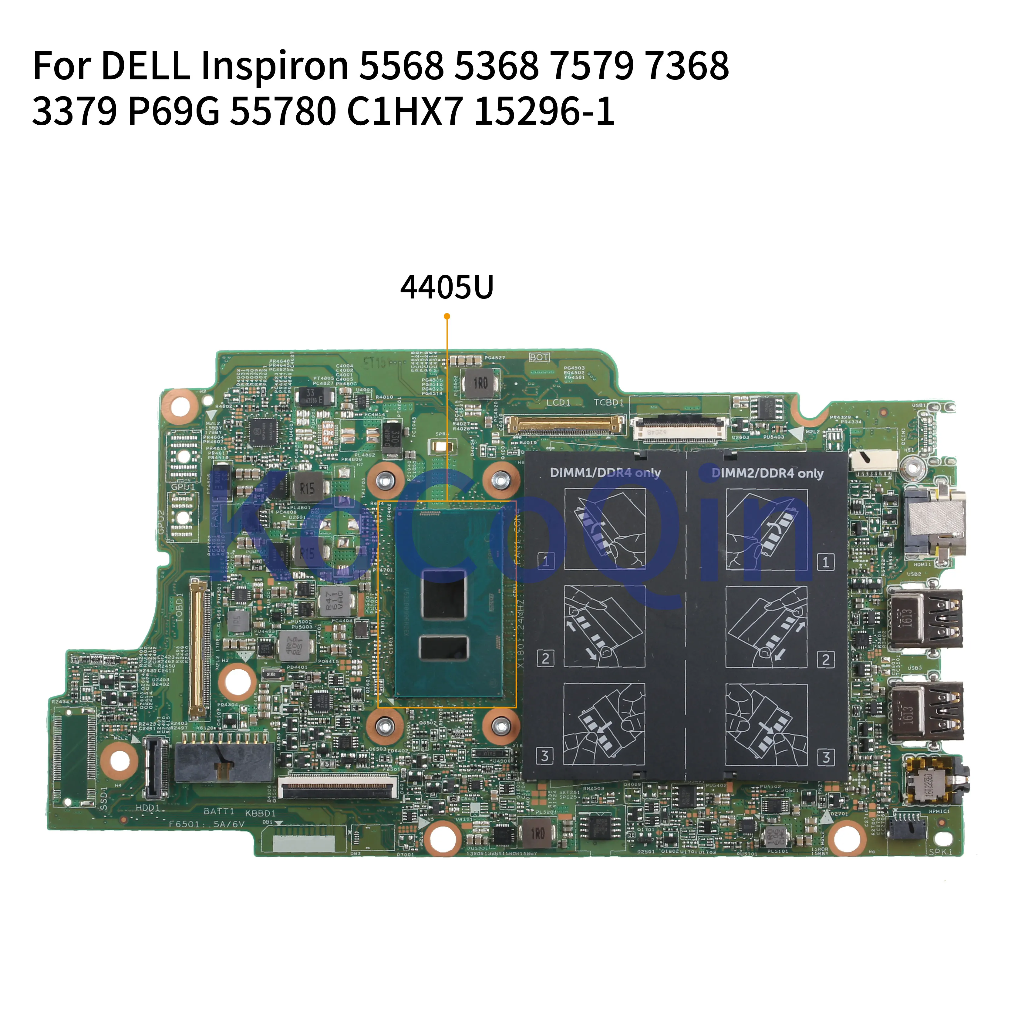 Kocoqin материнская плата для ноутбука DELL Inspiron 5568 5368 7579 7368 3379 P69G Core 4405U материнская плата 15296-1 0C1HX7 CN-0C1HX7 SR2EX