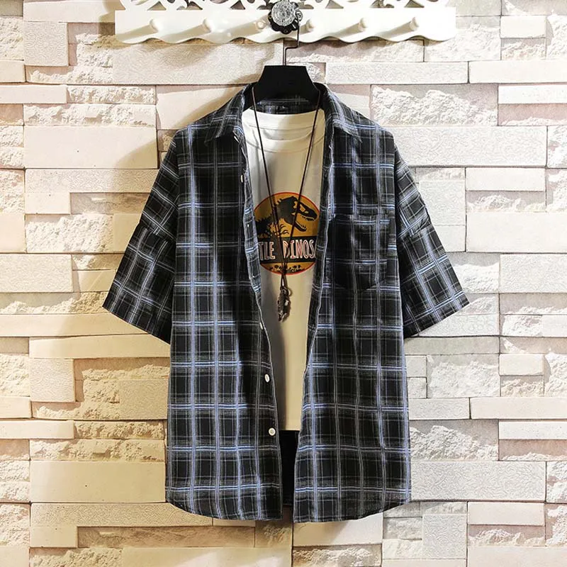 Men Shirt Mens Business Casual Shirts New Arrival Famous Clothing Plaid Short sleeve Camisa Masculina Male Pock | Мужская одежда