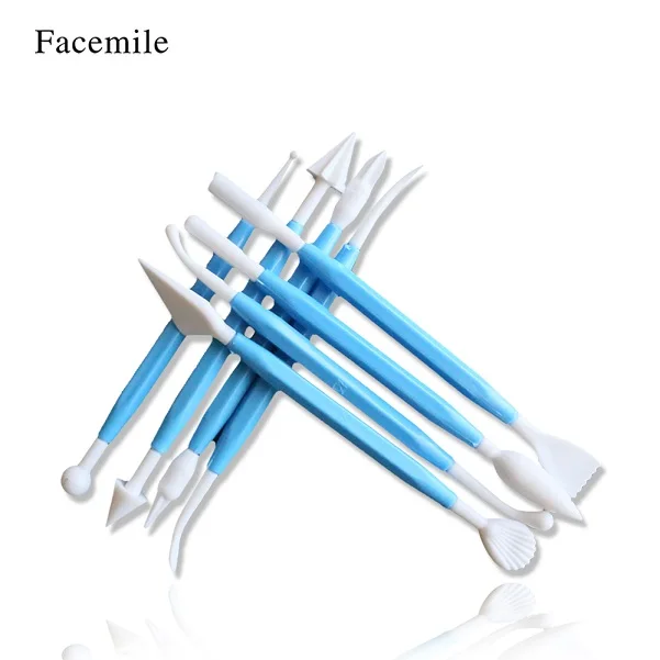 Facemile 8 шт. DIY удобный подарок для цветов из мастики, глина для кухни, для приготовления пищи, инструменты для выпечки, скульптурные ножи для края торта, форма - Цвет: Синий