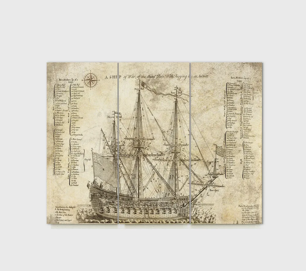 Старый линкор синяя печать жикле холст искусство офисный декор Vinage Art Холст без