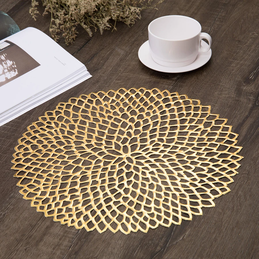 

Flower Hollow Out PVC Dining Table Mat Pad Tea Coffee Decorative Individual Placemat Hermal Insulation Anti-skid Drink Coasters