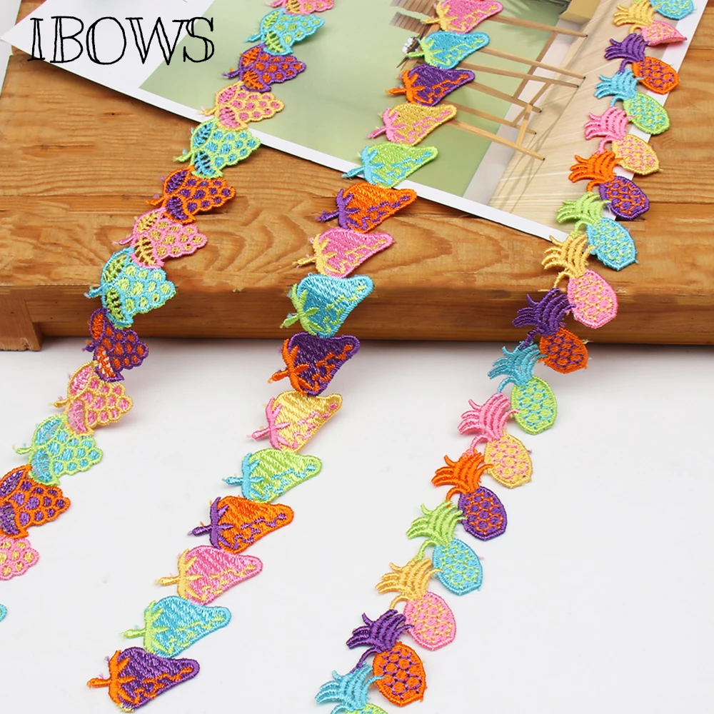 IBOWS 1 ярд красочные ананас Кружева отделка фрукты Вязание Свадьба вышитые DIY