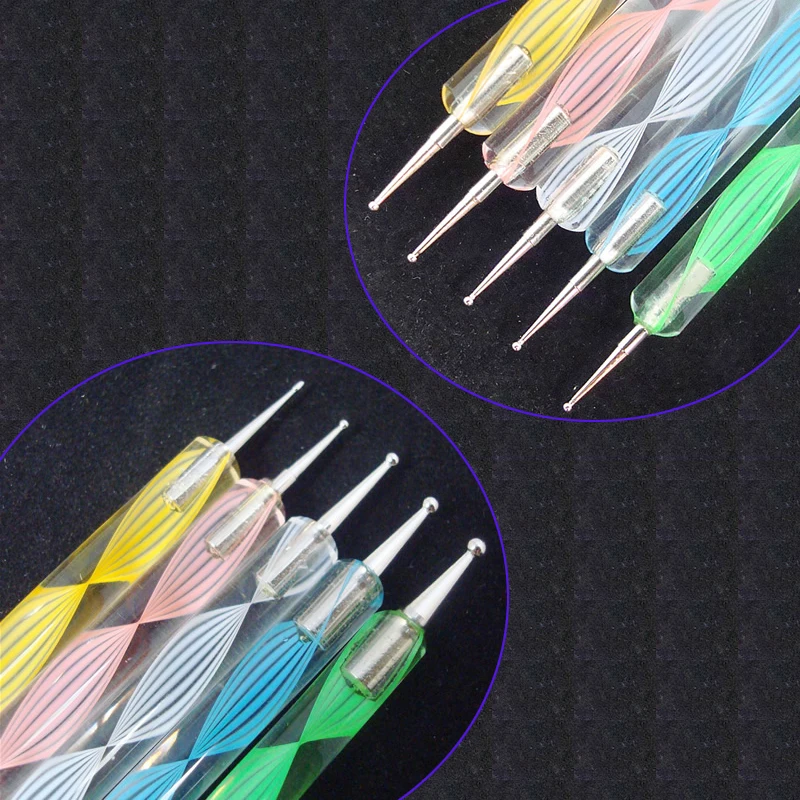 

Makartt 100sets/lot Dotting Tools 5pcs 2 way Steel Dotting Marbleizing Pen Nail Art Decoration Tool Marble Pen G0074XX