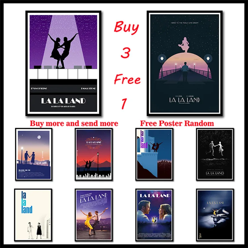 

La La Land Coated paper Movie Poster Wall Stickers Bar Cafe Home Decor Home Art Frameless