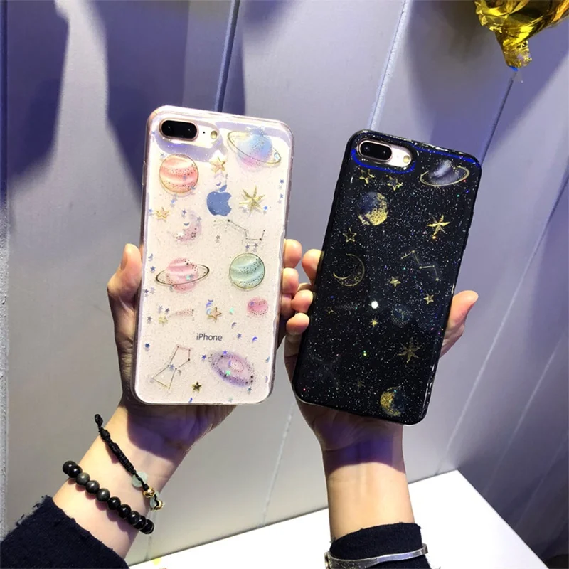 Чехол для телефона GYKZ 3D космическая планета блестящий iPhone X 6 6s 7 8 Plus мягкий