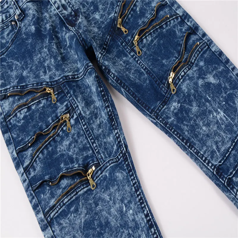 

2019 Brand Designer Slim Fit Ripped Jeans Men Hi-Street Zipper Distressed Denim Knee Holes Destroyed Jeans