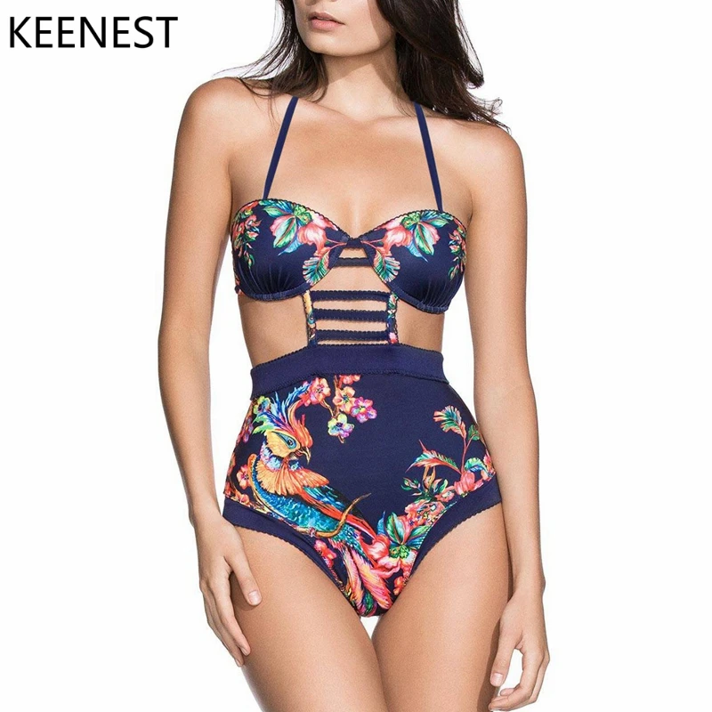 KEENEST Sexy Push Up Print One Piece Swimsuit Women Summer Beachwear Swimwear Plus Size | Спорт и развлечения