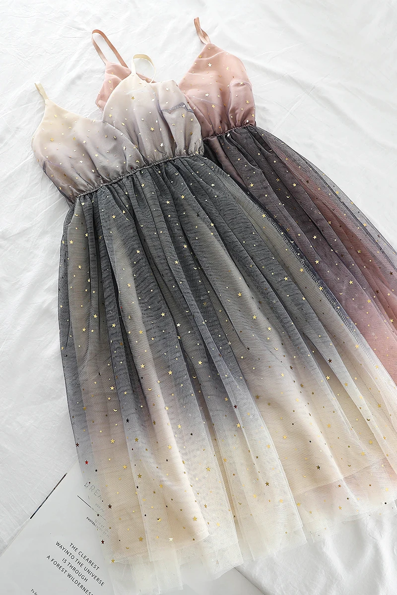 2019 новые модные женские платья с сетчатым градиентным ремешком Летнее Длинное