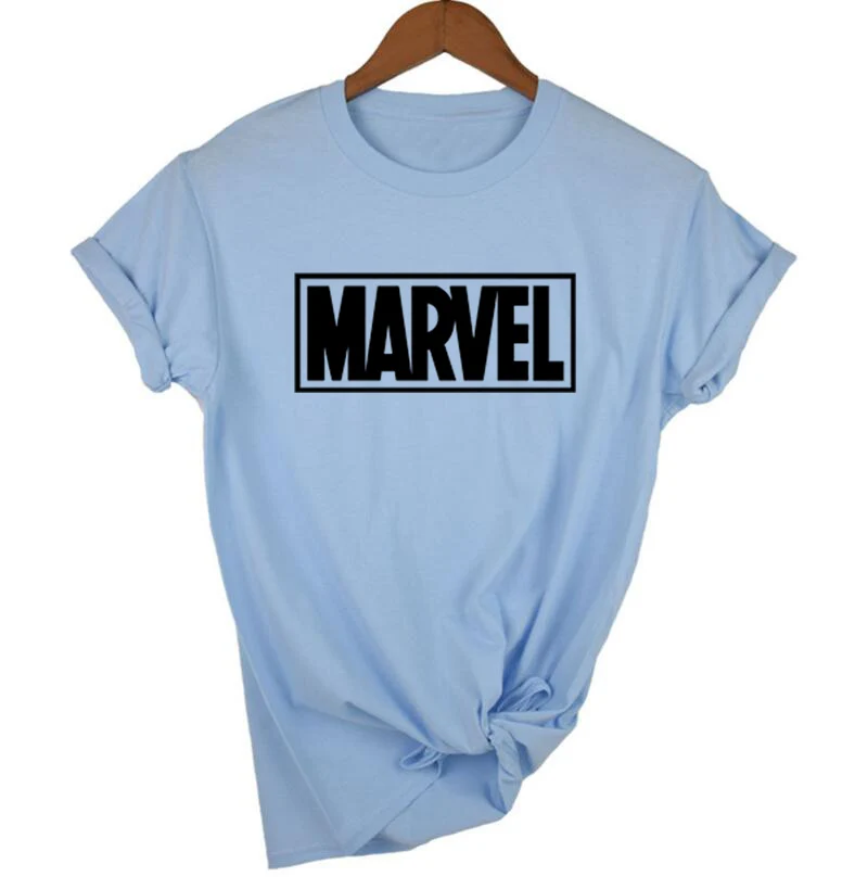 Летняя футболка с надписью MARVEL, Женская Повседневная футболка с коротким рукавом, женские топы размера плюс, Забавные футболки
