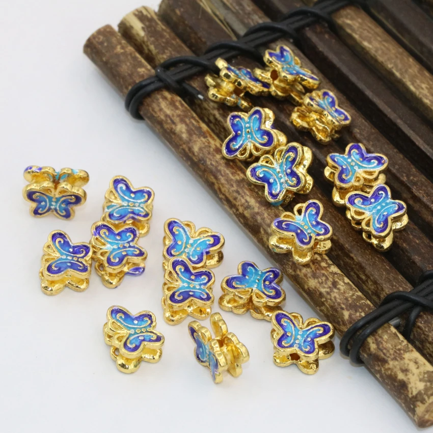 

New fashion lovely 9*12mm 5pcs butterfly shape hollow gold-color carved enamel accessories beads jewelry spacers findings B2497
