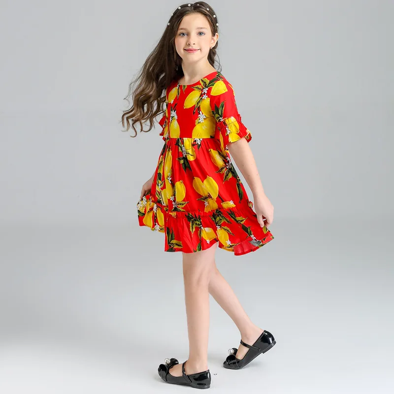 Children's dress summer girls in the sleeve новые девушки сшивание lemon большой хлопок dress|summer girl|girls