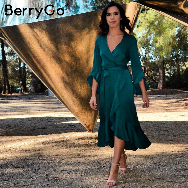 BerryGo платье для вечеринок с расклешенными рукавами женское винтажное атласное