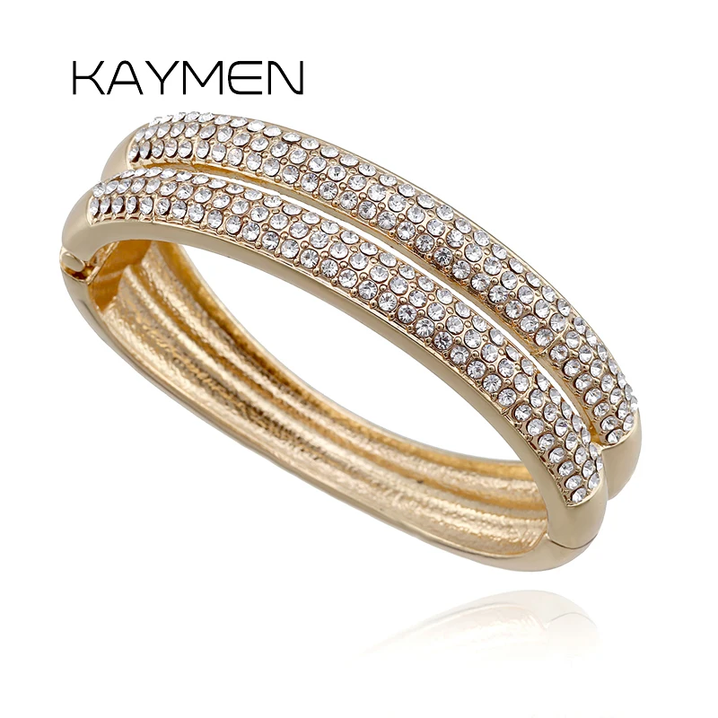 Полностью металлический Модный женский браслет стразы для вечерние с золотым