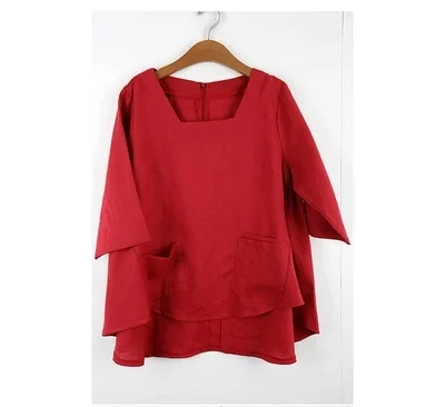red Этнические льняные топы, рубашки женские милые топы винтажные свободные бельевые женские блузки женские Ретро Три четверти красные блузки S6983 - Цвет: red