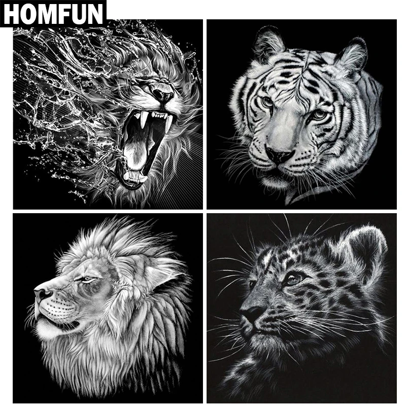 Алмазная живопись HOMFUN A00429 Тигр и лев вышивка крестиком из квадратных/круглых