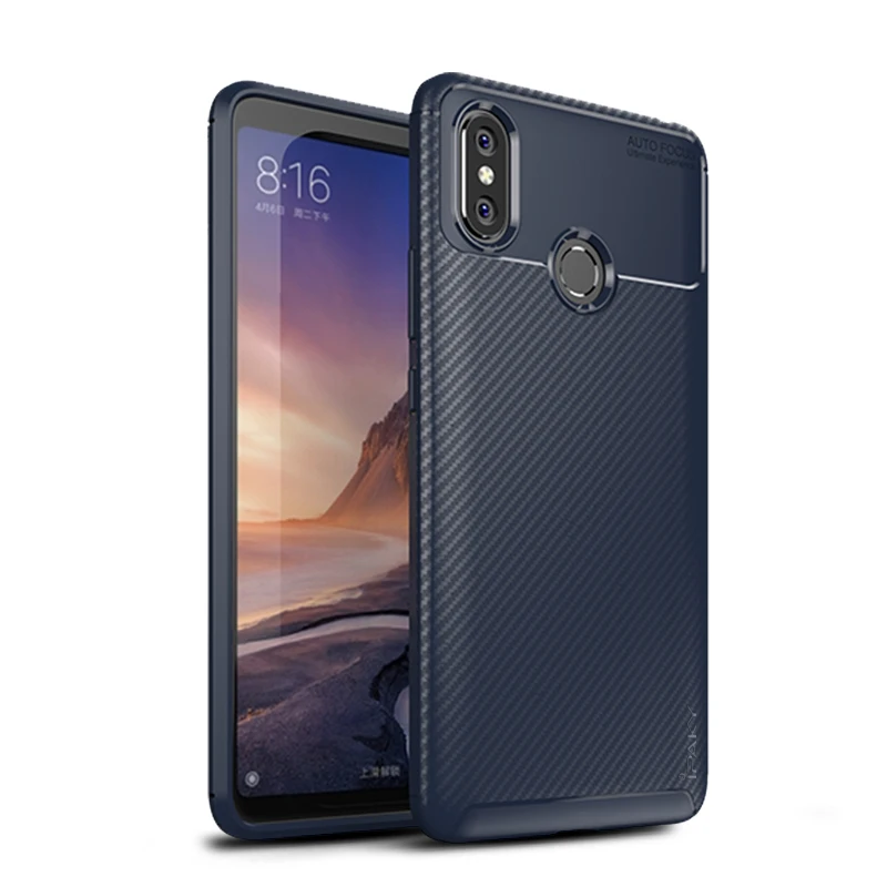Blue Для Xiaomi mi MAX 3 Чехол IPAKY mi MAX 3 силиконовый чехол ТПУ углеродное волокно задняя гибридная Броня противоударный для Xiaomi mi MAX 3 Чехол - Цвет: Blue