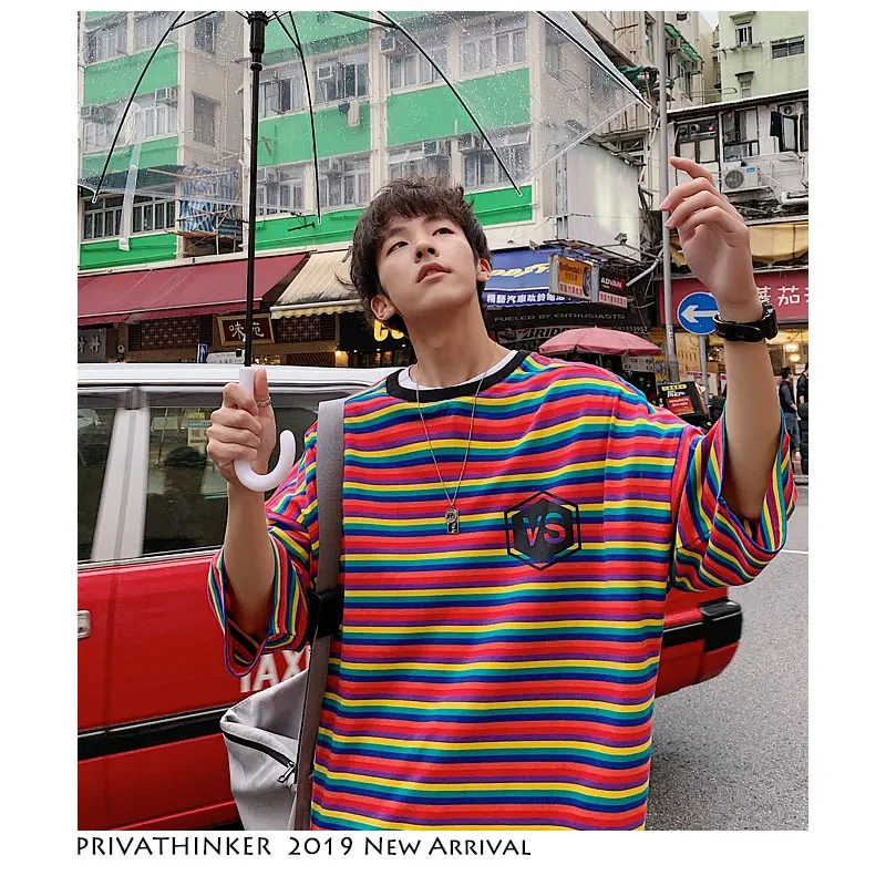 Privathinker для мужчин Harajuku уличная Sriped футболка лето 2019 корейский модные забавные