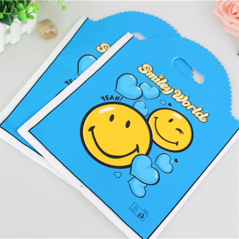 

Большие пластиковые пакеты для покупок с ручкой Smile Face, 25 х35 см