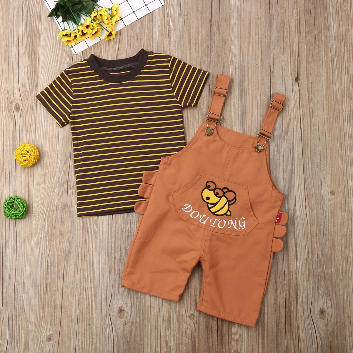 2019 Brand 2PCS Kids Baby Boys Children Clothing Clothes Stripe Short Sleeve Tops+Bib Pants 2pcs Outfit Summer Fashion 1-5Y | Детская