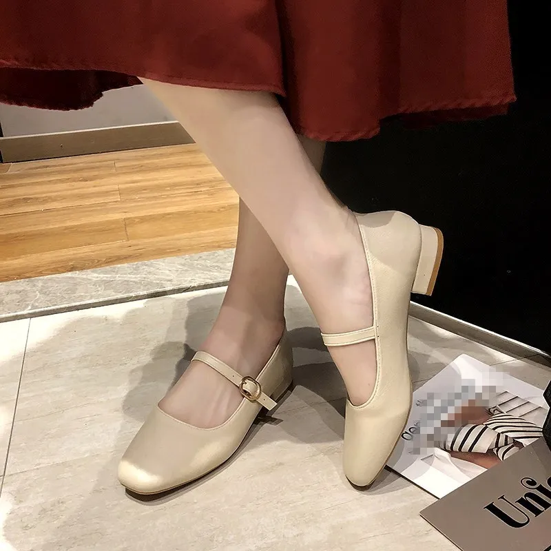 Женские босоножки на низком каблуке SLHJC туфли с квадратным носком кожаные