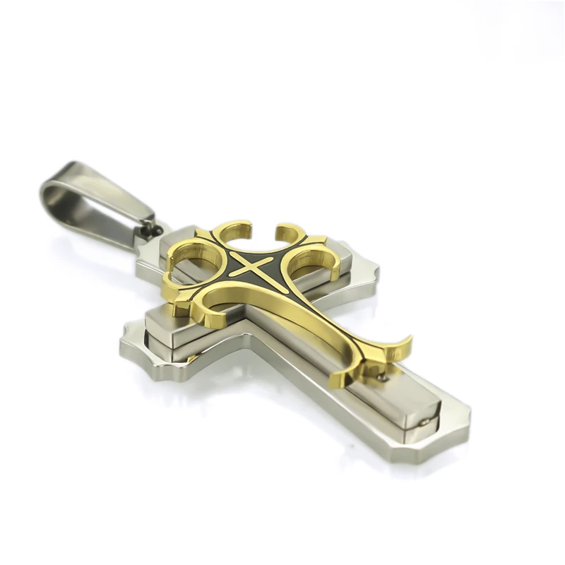 Elfasio цепь из нержавеющей стали 3 слоя рыцарь крест серебро золото черный цвет