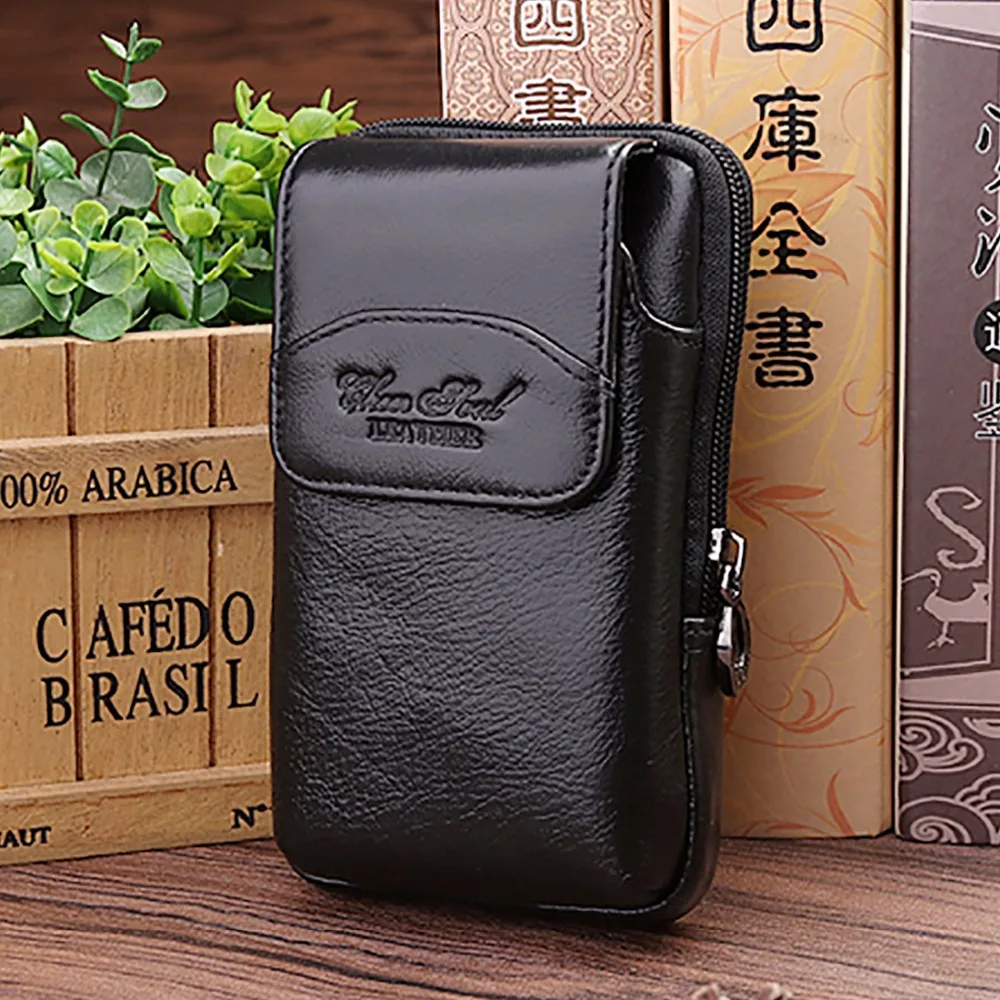 

Hot Sale Genuine Leather Belt Fanny Pack Hip Bum Purse Real Cowhide Men Mobile Pouch Cell Phone Case Skin Cover Waist Bags