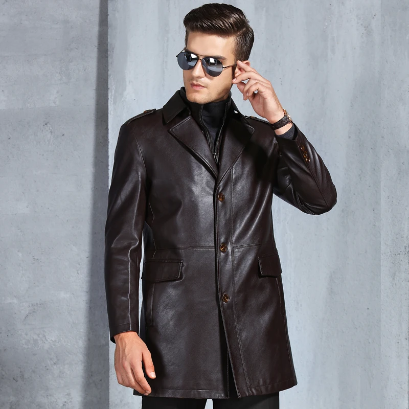Фирменная Новинка Для мужчин Кожаная куртка осень зима длинные из натуральной