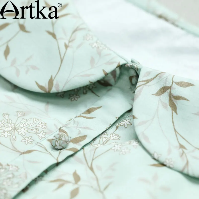 ARTKA женское летнее Новое Хлопковое платье с принтом гофрированный воротник рукав