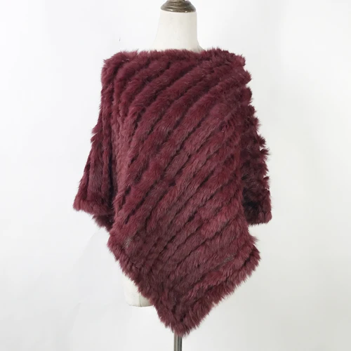 wine red ; сезон весна-осень; пончо из натурального кроличьего меха; женские Снуды; шаль из натурального кроличьего меха; пашмины - Цвет: wine red