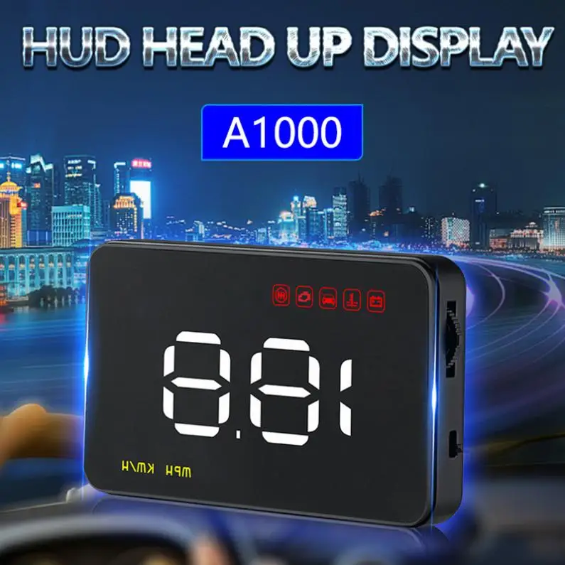 

A1000 3.5 Inch Car HUD Head Up Display Speedometer OBD2 II EUOBD Auto Projector Parameter Display with 6 Safety Alarms System