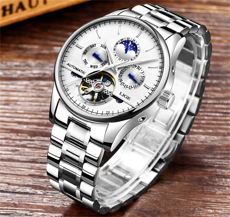 LIGE Брендовые мужские часы автоматические механические часы Tourbillon спортивные часы кожаные повседневные деловые часы в ретро-стиле Relojes Hombre