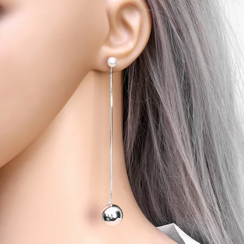 Новые модные Висячие медные длинные серьги HanCheng с двумя шариками круглые для