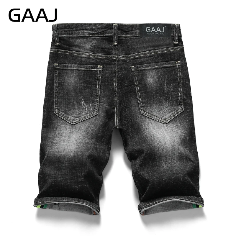 Мужские джинсы бермуды GAAJ черные рваные в стиле хип хоп 38 40 2019|short for men|men summershorts jeans