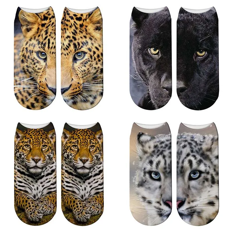 Новинка леопардовые носки с 3D-принтом женские животными Женская Черная пантера
