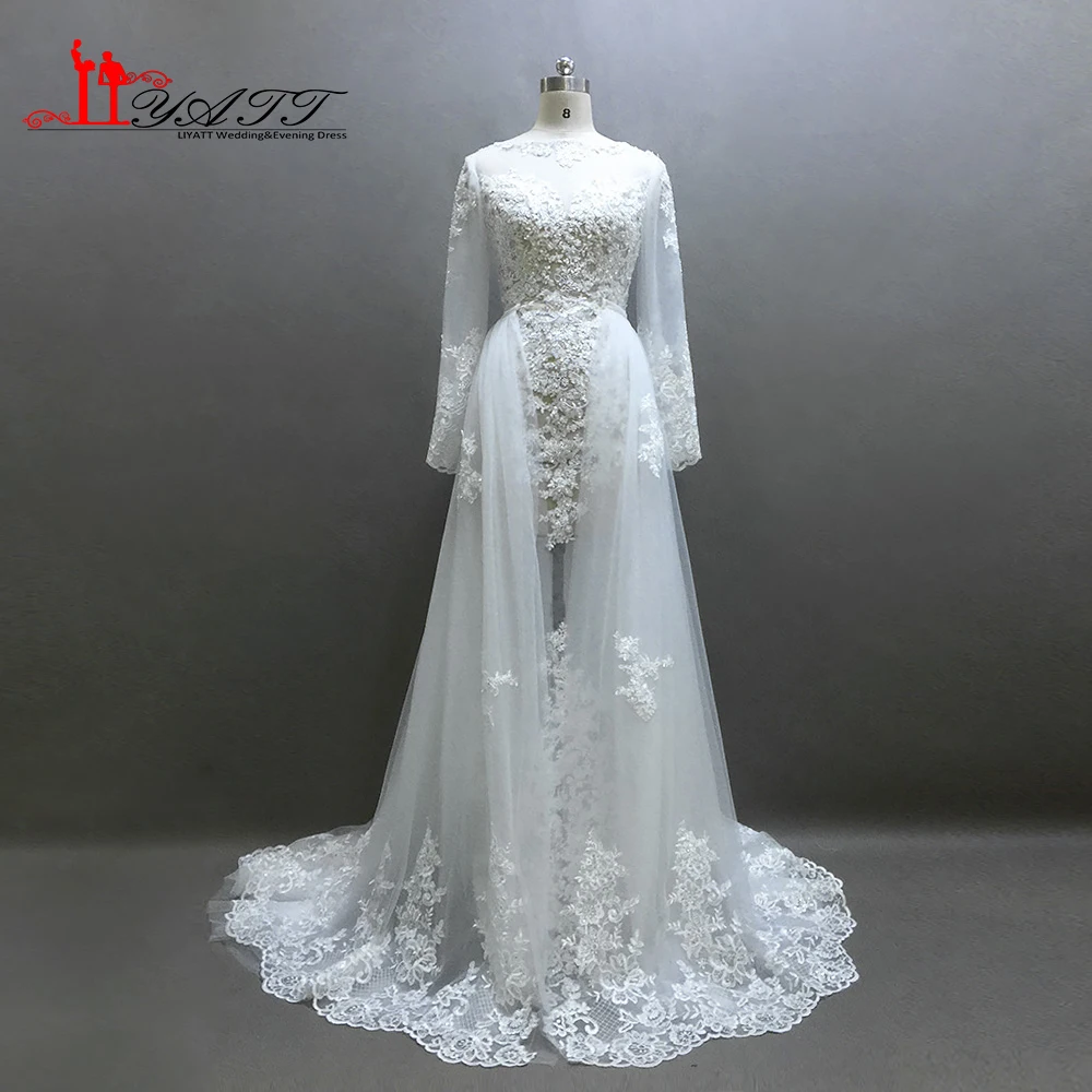 Robe De Mariage 2017 Кружево Свадебные платья с длинным рукавом Aplliques со съемной поезд|bridal