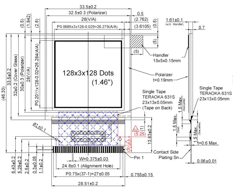 1,46 дюймов 37PIN полноцветный OLED экран SSD1351U4R1 Привод IC параллельный интерфейс 128(RGB)* 128