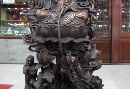 Коллекционная бронзовый лев статуя S0049 китай бронза медь мальчик гуань инь