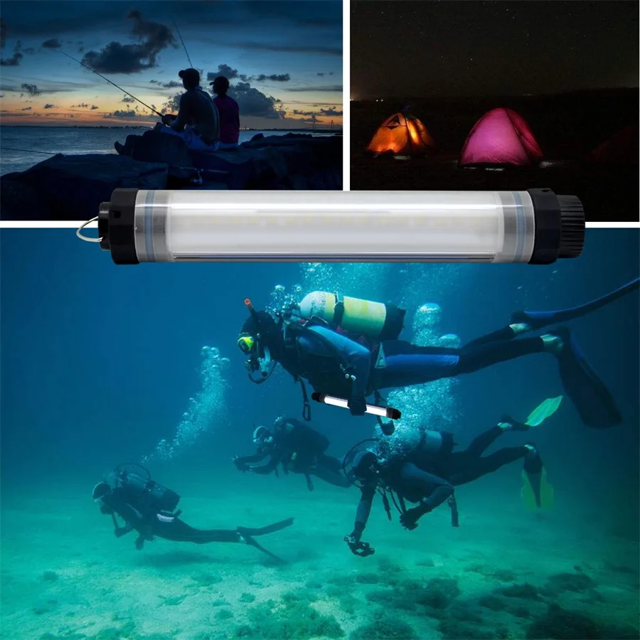 Перезаряжаемые светодио дный Портативный Фонари фонарик IP68 трубки Powerbank