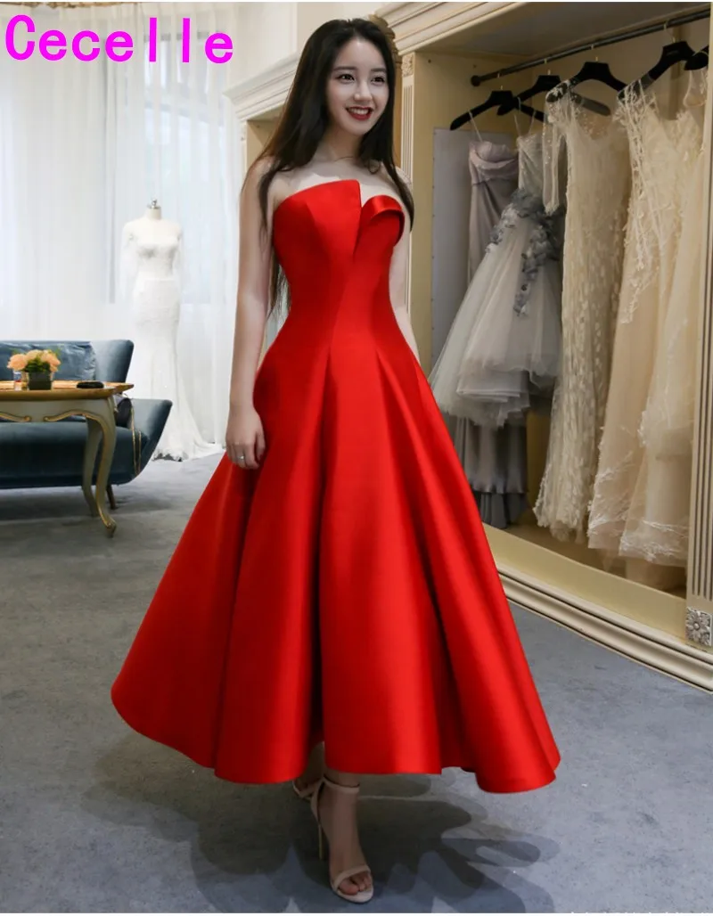 Robe de soiree 2019 красный атласный винтажный до середины икры простое короткое