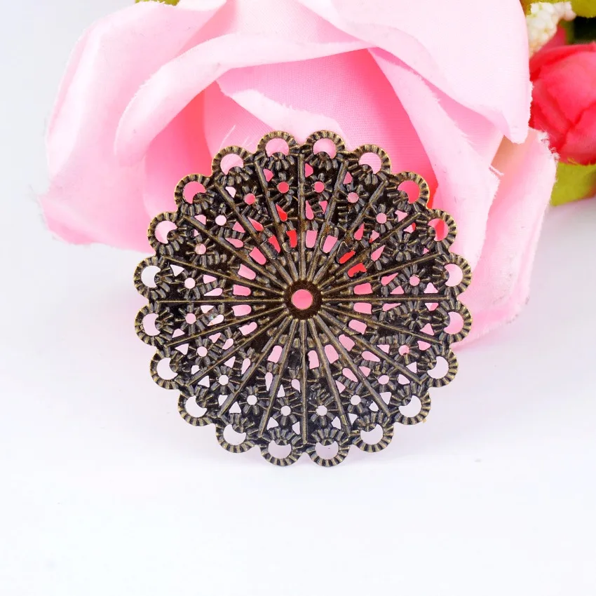 Бесплатная shipping-50Pcs с бронзовой филигранью под старину цветок Обертывания Разъемы Металлические ремесла подарок украшения DIY фурнитура 42x42mm