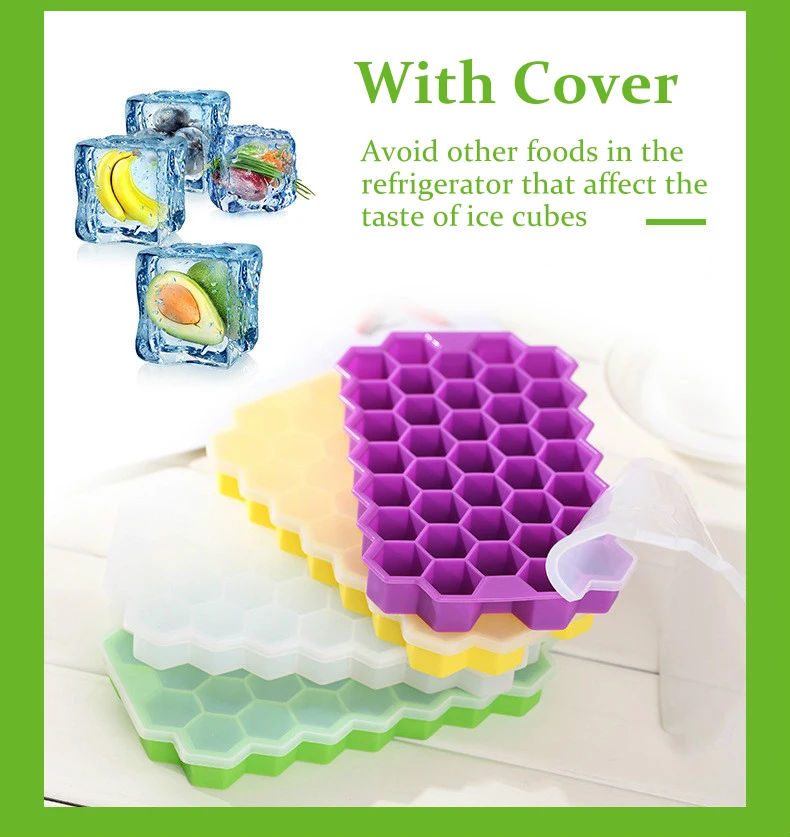Honeycomb Shape Ice with Cover 37 Cubes Ice Tray Mold Storage Containers ice tray mold Kitchen Accessories GYH