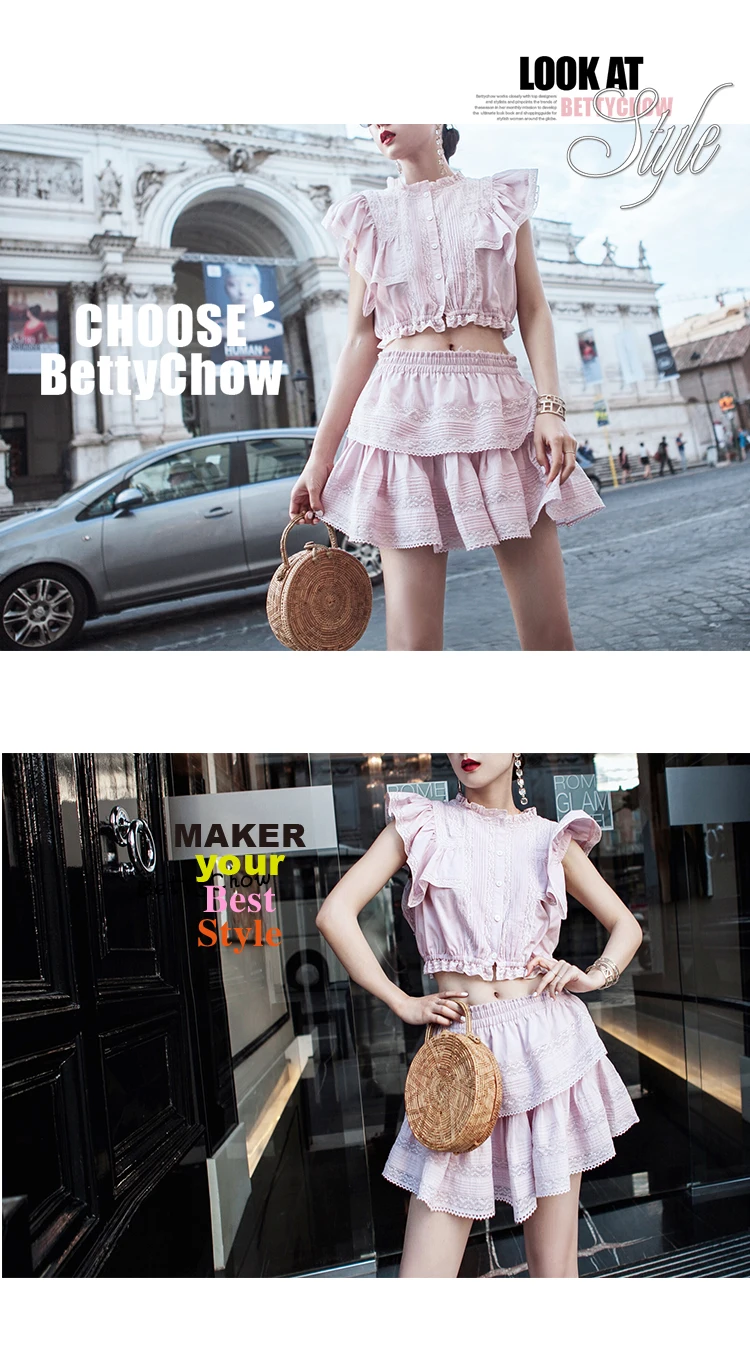 Шикарный дизайнерский комплект из двух предметов для подиума, женские элегантные топы с оборками+ кружевное платье с вышивкой на высокой талии, летние хлопковые комплекты из двух предметов