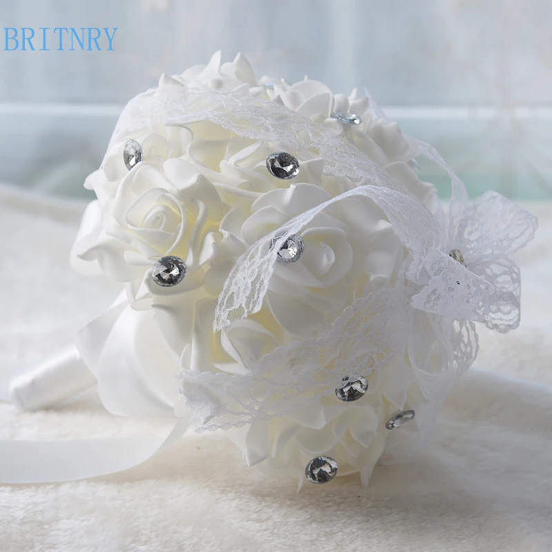 BRITNRY реальные фотографии белый бежевый Свадебный букет Искусственный цветок