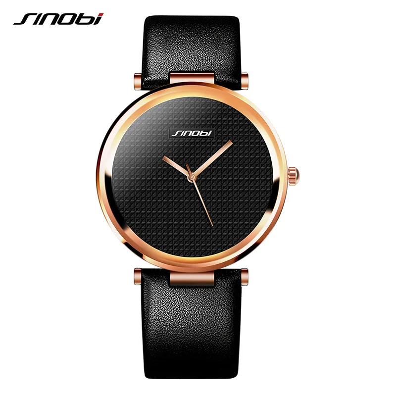 

SINOBI Women Fashion Watches Black Leather Strap Female Wrist Watch Reloj Mujer 2019 Top Brand Luxury Ladies Quartz Watch #9393