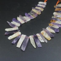 15 5 strand natural citrinesamethysts top drilled slice loose beadsraw crystal quartz slab pendant necklace jewelry making