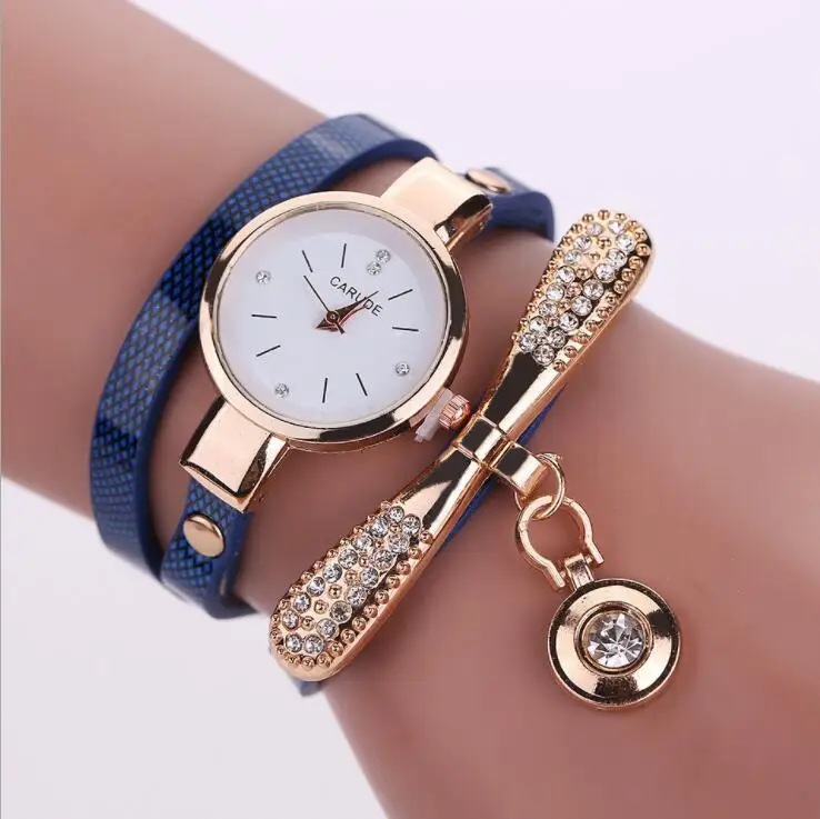 Dark blue Новые модные женские часы-браслет, Золотые Кварцевые Подарочные часы, наручные часы, женские кожаные повседневные часы-браслет - Цвет: Dark blue