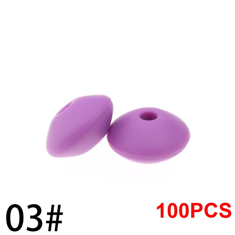03 Medium Purple QHBC 12*7 мм Прорезыватель для зубов 100 бусины в форме чечевицы силиконовый жемчуг BPA бесплатно детский кусающий Прорезыватель для зубов ожерелье пищевого класса мама игрушки для кормления - Цвет: 03 Medium Purple
