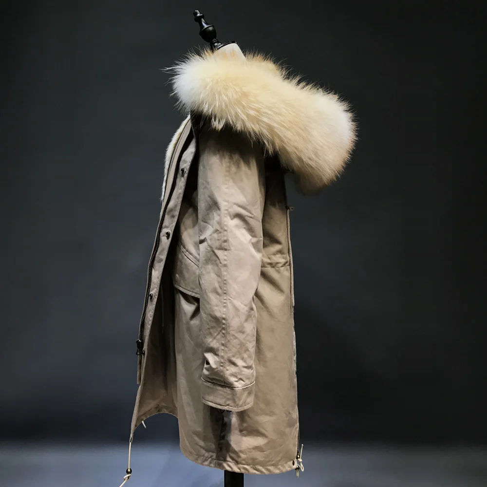 Maylofuer Detachable Natural Green Root Mink Fur Inner Parka Real Raccoon Collar Hood Coat Women Parkas Warm Golden | Женская одежда