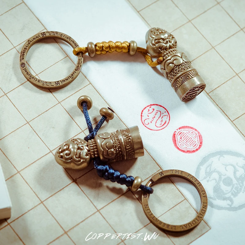 Type 3 Coppertist. wu тибетские котики бронзовый брелок латунный брелок для ключей ручной работы Золотой Модный животный кольцо для ключей с сумочкой кулон - Цвет: Type 3