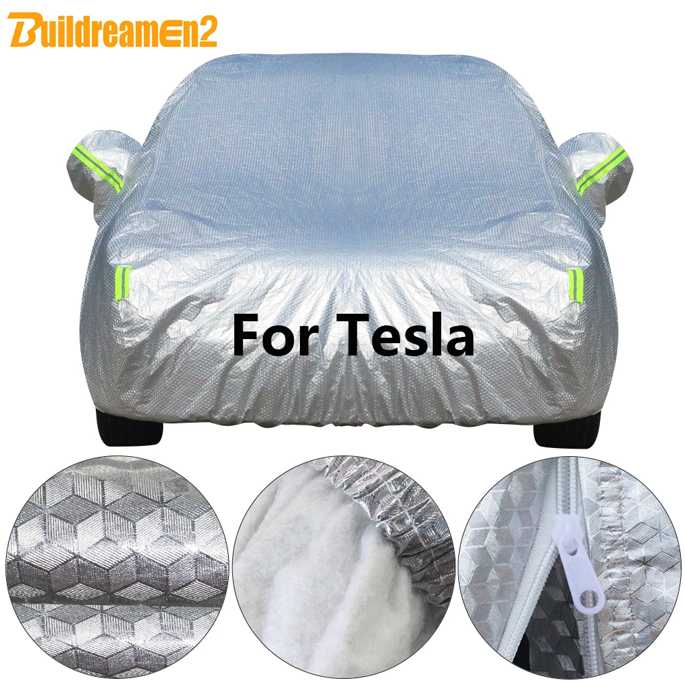 Buildremen2 For Tesla Model S X Thick Cotton Car Cover 3 Layer Material Outdoor Sun Rain Snow Hail Protection Cover Waterproof
